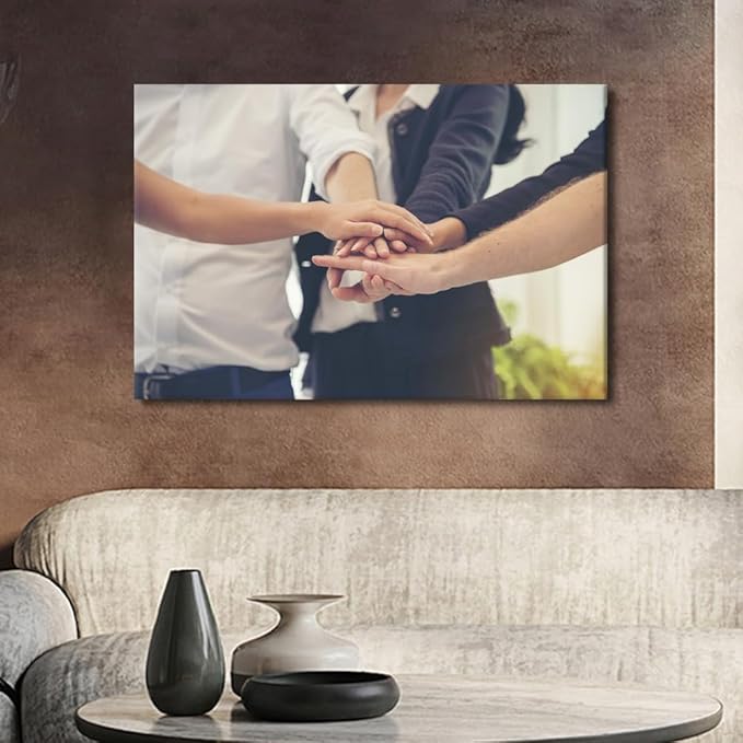 Large Wall Art Business Partners Team meeting Hands Gesture Pictures Modern Motivational Inspirational Success Teamwork Posters Canvas Art Wall Decor for Office Framed 1 Panel (24" Wx36 H)