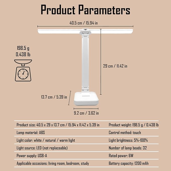 LED Double Head Desk Lamp, Rechargeable Portable Table Lamp, Adjustable Light Color and Brightness, USB Powered, LED Light for Work, Reading, Emergency (Pink)