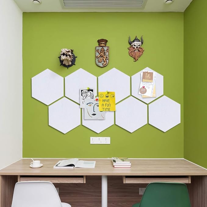 Felt Hexagon Bulletin Board with 20 Push Pins, Pack of 8 Notice Boards for Home Office Kitchen, Push Pin Board Felt Wall Tiles for Photos Memos