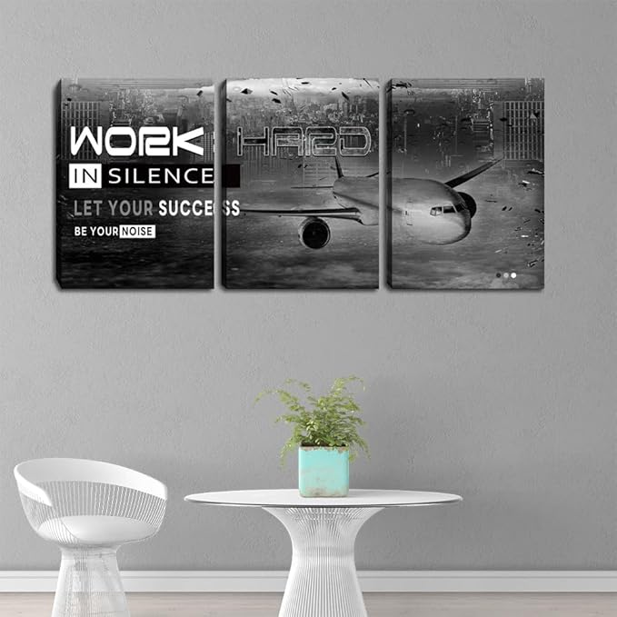 3 Piece Black and White Motivational Wall Decor Inspirational Posters Canvas Wall Art for Office Modern Positive Success Quotes Painting Artwork Entrepreneur Workplace Decorations (36''Wx 16''H)