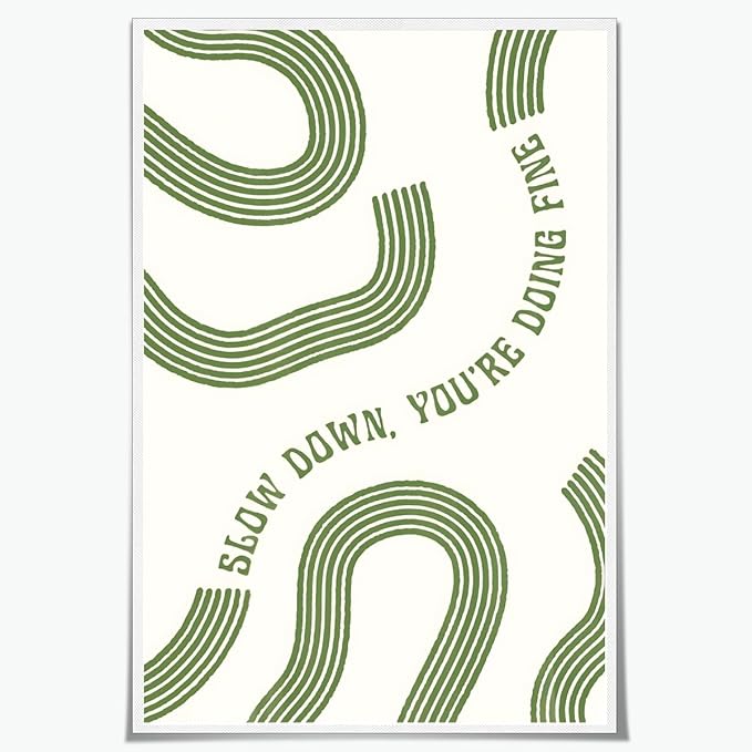 Balsuka Slow Down You’re Doing Fine Wall Art Retro Minimalist Motivational Quote Music Poster Inspirational Midcentury Song Lyrics Sage Green Canvas Prints for Bedroom Home Decor 12x16inch Unframed