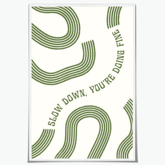 Balsuka Slow Down You’re Doing Fine Wall Art Retro Minimalist Motivational Quote Music Poster Inspirational Midcentury Song Lyrics Sage Green Canvas Prints for Bedroom Home Decor 16x24inch Unframed