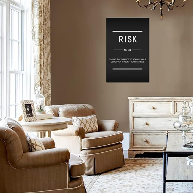 Office Wall Art Risk Noun Inspirational Poster Printed on Canvas Inspiring Entrepreneur Quotes Motivational Picture Print Artwork Home Office Wall Decoration Frame Ready to Hang[24''W x 36''H]