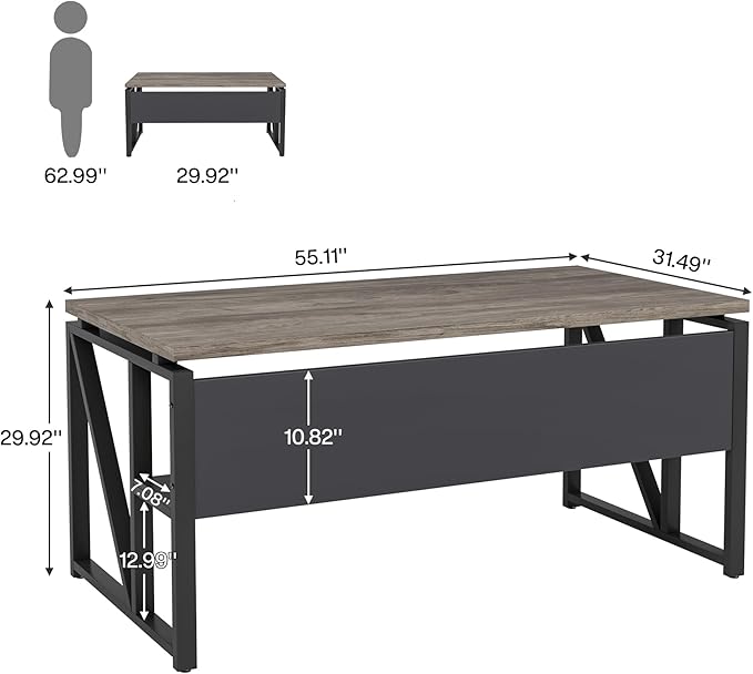 Tribesigns 55 inches Computer Desk with Bottom Storage Shelf Home Office Desk Writing Table for Workstation,Dark Walnut + Steel Leg， Cabinet not Included (Dark Oak, 55-inch -with Shelf)