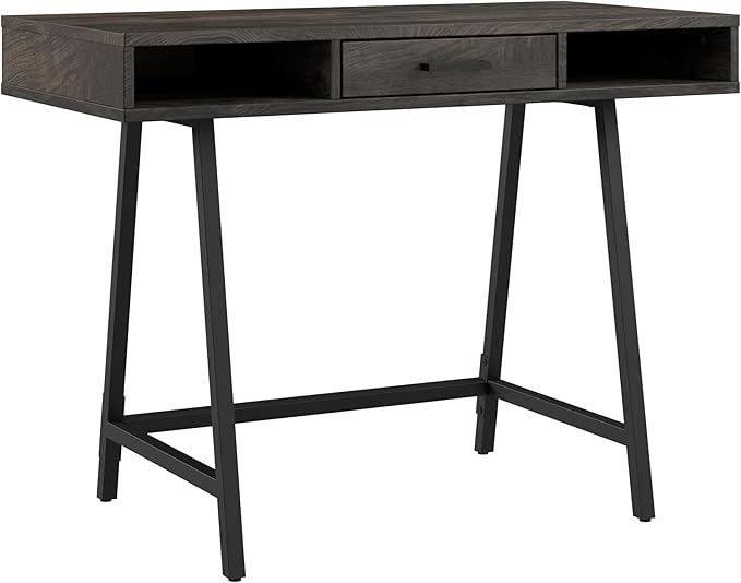 Bush Home Steele 40W Writing Desk in Dark Gray Hickory | Compact Computer Table with Storage for Home Office, Study Room, or Entryway