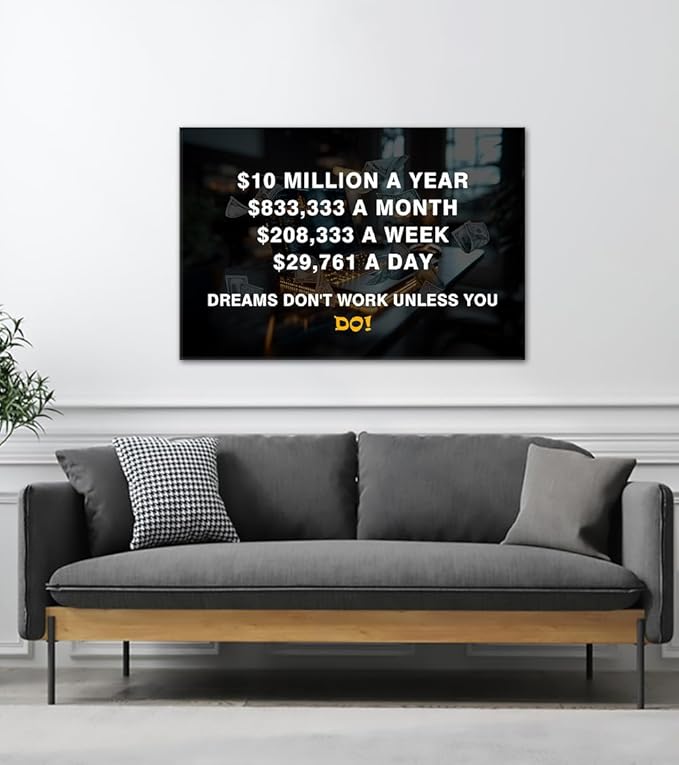 Inspirational Money Quote Canvas Wall Art Financial Breakdown "$10 Million a Year" Wall Decor Wealth Goal Print Artwork for Study Office Living Room Bedroom Decoration Easy to Hand 24x36inch