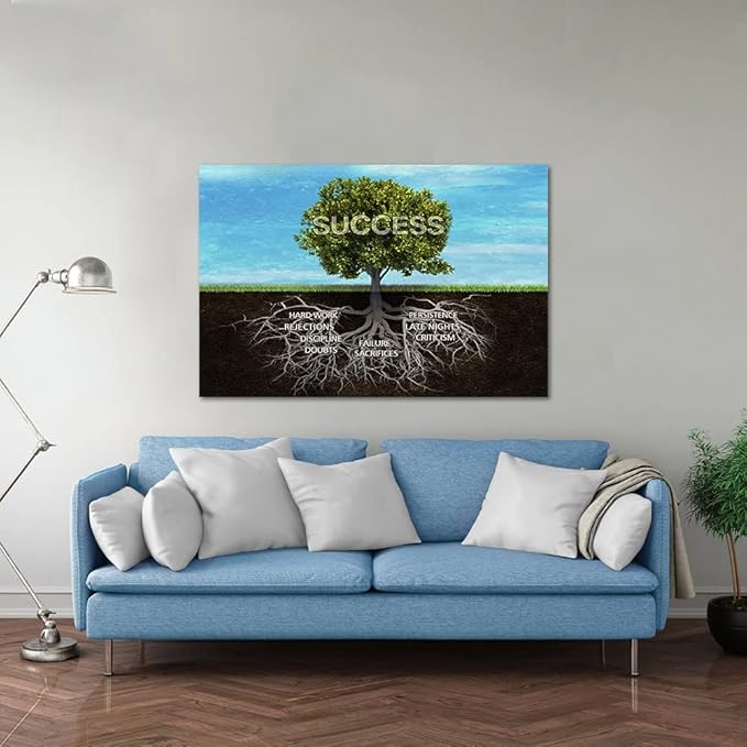 Inspirational Posters Tree of Success Canvas Print Wall Art Office Decor Modern Artwork Roots Inspiration Pictures Motivation Entrepreneur for Classroom Gym School Wall Decor-24 inch x 36 inch