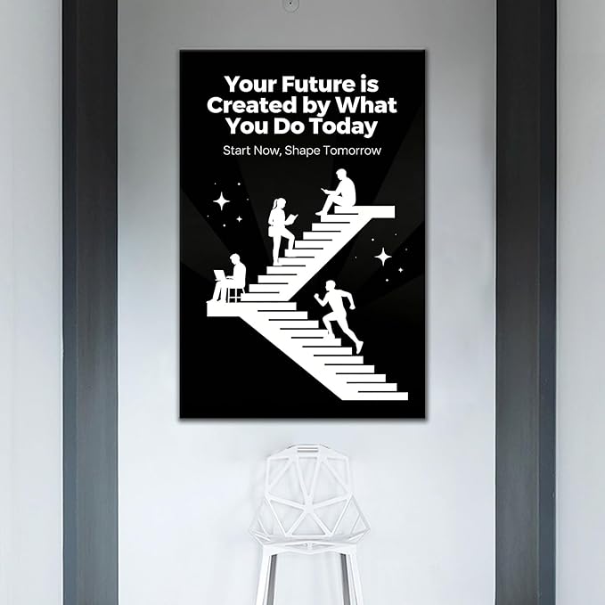 PSYYSP Large Motivational Canvas Wall Art For Office Decor Inspirational Quotes Future Is Created By Today Framed Print For Living Room Workspace Modern Minimalist Career Empowerment Large 24x36 Inch