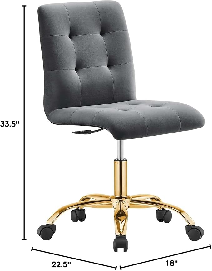 Modway Prim Armless Performance Velvet Office Chair in Gold Gray
