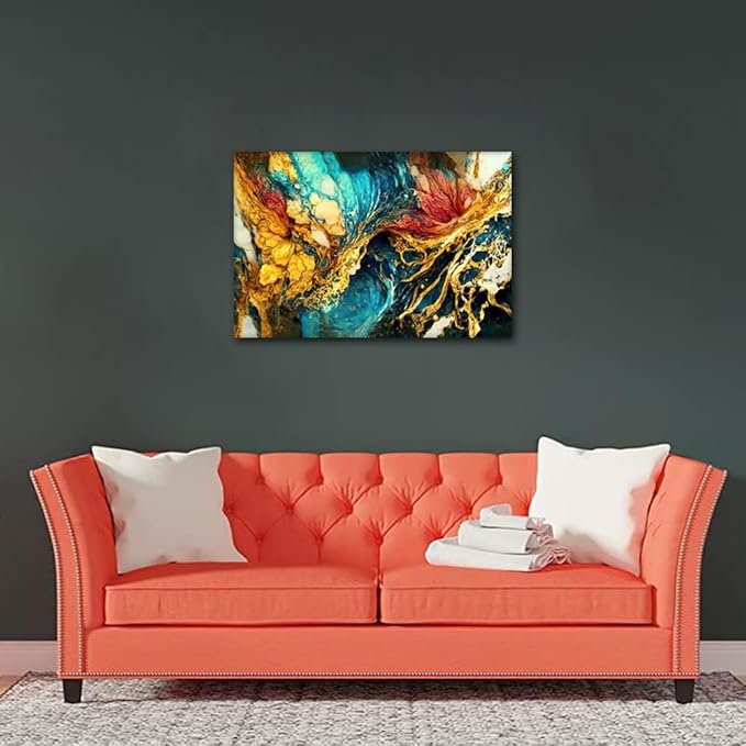 1 Panel Living Room Canvas Wall Art Abstract Marble Texture Poster Decor Ocean Desert Land Painting Prints on Canvas for Men Lady Bedroom Wall Canvas Art Stretched and Framed Ready to Hang 24x16 in