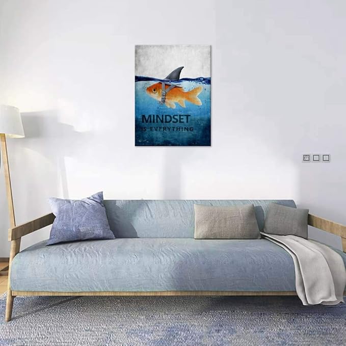 Yatsen Bridge Inspirational Canvas Wall Art Goldfish Shark Picture Cute Animal Poster Painting Modern Inspiring Print Artwork Wooden Decor for Living Room Office Home Framed Ready to Hang (18x24 in)