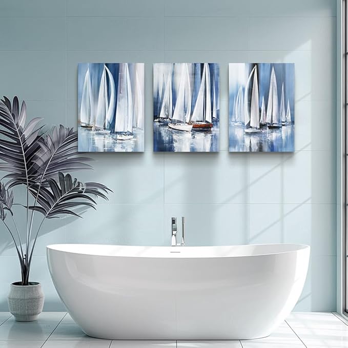 3 Piece Framed Canvas Wall Art For Living Room Large Size Bedroom Wall Decor Art Ocean Landscape Sea Sailboat Abstract Canvas Painting Ready To Hang Office Home Decoration Poster Pictures Artworks