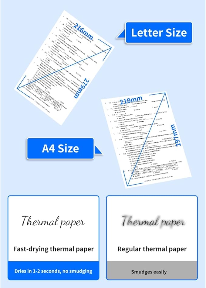 Portable Thermal Printer Wireless for Travel, Bluetooth Inkless Tattoo Stencil Printer, Supports 8.5x11 US Letter, Compatible with iOS, Android, Mac, Windows,Home,Office