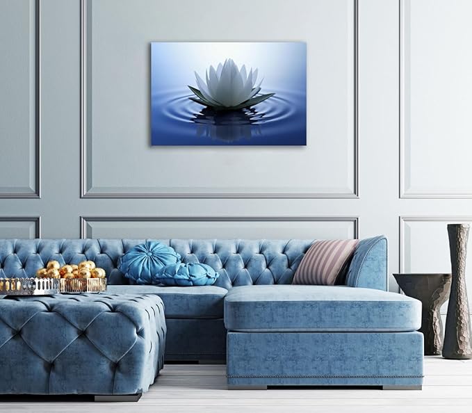 YIOZHAOFH White Lotus Wall Art Canvas Pictures Print Spiritual Meditation Artwork Poster for Yoga Room Bathroom Zen Spa Photo Decor Framed Ready to Hang (28 x 44inch)