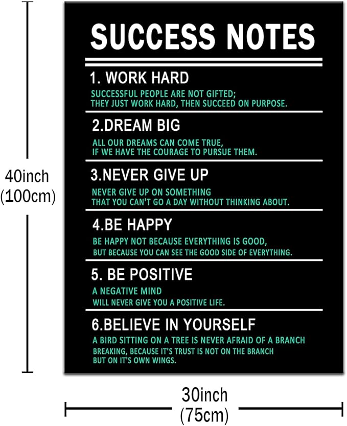 Motivational Quotes Canvas Wall Art Inspirational Success Notes Positive Poster Print Entrepreneur Quote for Home Living Room Office Wall Decoration Stretch and Framed [30''Wx 40''H]