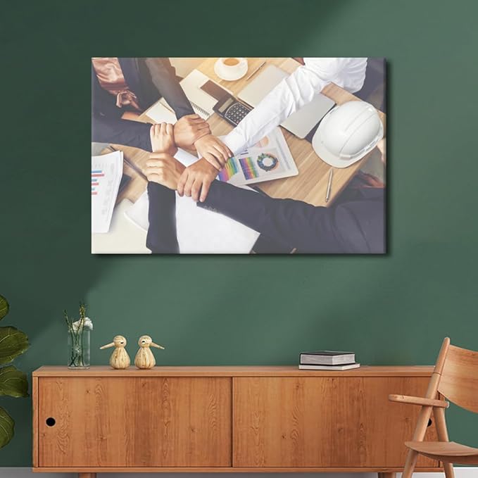 Large Wall Art Team Hands Holding Pictures Modern Motivational Inspirational Success Teamwork Posters Canvas Art Wall Decor for Office Framed 1 Panel (24" Wx36 H)