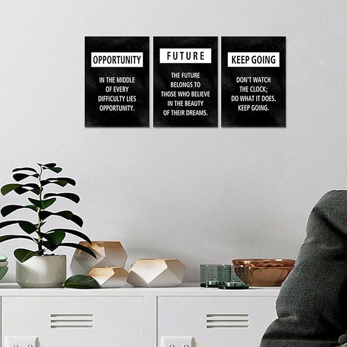 Motivational Wall Art Framed Positive Quotes Canvas Picture Opportunity Future Keep Going Inspirational Wall Decor Black Encourage Words Prints Affirmation Poster Modern Office Artwork, 20x28 inx3PCS