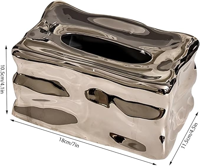 Stylish Tissue Box Ceramics Square Tissue Box Reusable Tissue Box and Tissue Holder Napkin Dispenser for Home Office Restaurant Desks Gifts Modern Tissue Box (Color : Silver) (White)