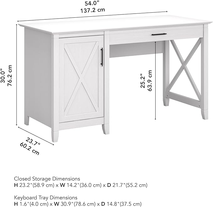 Bush Home Key West Computer Desk with Storage | Farmhouse PC Table for Home Office in Pure White Oak | 54W x 24D