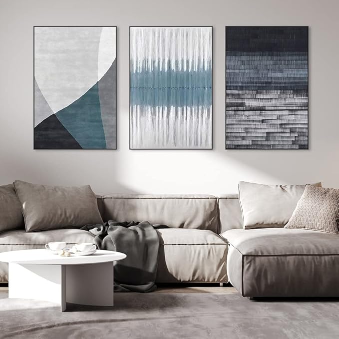 ARTKN Modern Navy Blue Wall Art Set of 3 Abstract Canvas Wall Art for Living Room Bedroom Office Large Framed Wall Decor(Blue, 16" X 24" X 3 pieces)