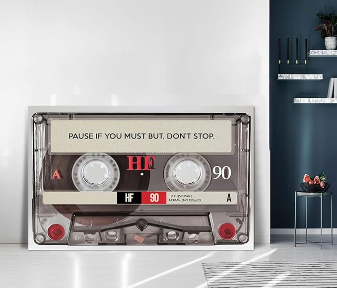 Pause If You Must but Don't Stop Positive Quotes Posters and Prints Inspirational Canvas Wall Art Retro MUSIC LOVER TAPE Artwork Motivational Home Office Decor Wooden Framed Ready to Hang-44 Wx28 H