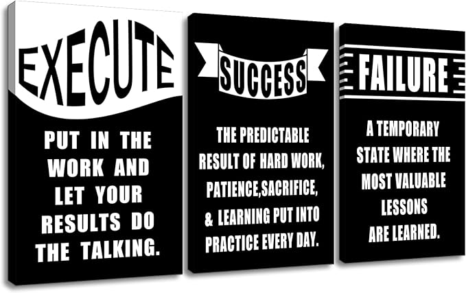 Motivational Wall Art 3 Pieces Success Signs Inspirational Quotes Picture Painting Execute Failure Success Posters Print for Home Living Room Office Artwork Stretched and Framed [72''Wx36''H]