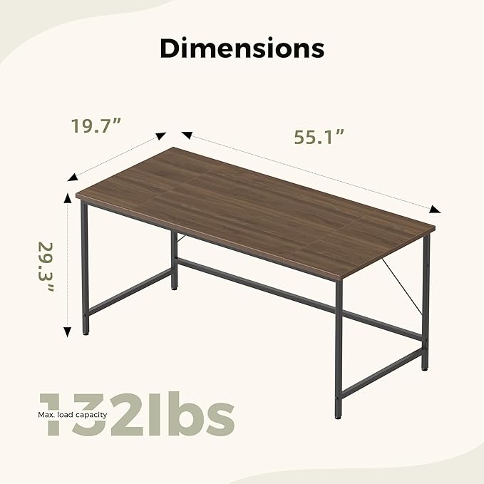 Mericonia 55 inch Computer Desk, Gaming Desk for Small Spaces, Modern Simple Style Table for Home Office, Study Student Writing Table