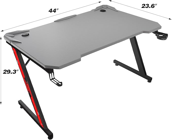 Homall Gaming Computer Desk with Carbon Fiber Surface, Gaming Table Z Shaped Pc Home Office with Cup Holder&Headphone Hook(44 in, Grey)