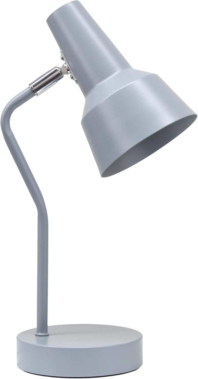 Simple Designs LD1078-GRY 15.2" Sleek Essentials Metal Cone Shade Desk Lamp with Adjustable Shade, for Office, Desk, Nightstand, Dorm, Gray