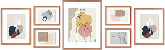 Golden State Art, 7 Pack Floating Frames for One 11x14, Two 8x10, and Four 5x7 Pictures. Aluminum Photos Frame for Wall Display (Rose Gold)