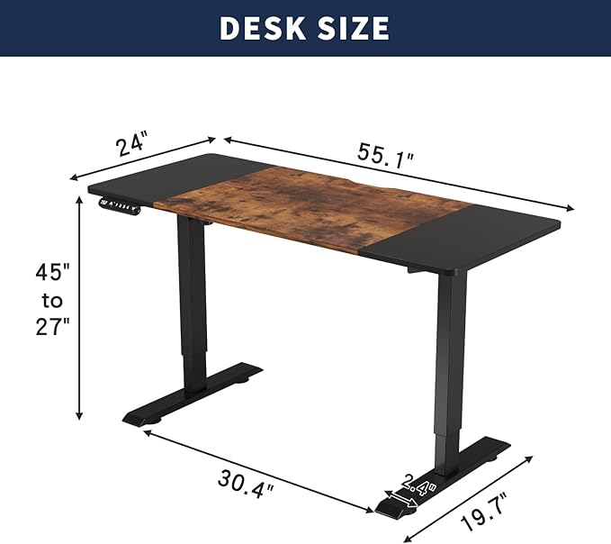 55 Inch Computer Desk with Power Outlets and USB Ports, Large Office Desk for Home Office, Modern Writing Table with Sturdy Frame