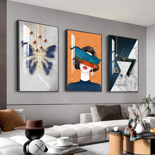 Large Wall Art for Living Room,Black Framed Abstract Wall Decor for Home Minimalist Artwork Painting 24" x 32" 3 Pieces Canvas Print for Bedroom Decor Kitchen Office Hang a Modern Picture