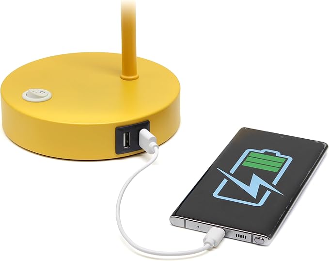 Simple Designs LD1073-YLW 16" Sleek Essentials Metal Looped Desk Task Lamp with Adjustable Shade and Dual USB Ports, for Office, Desk, Nightstand, Yellow