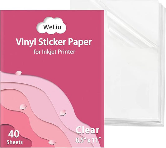 Printable Transparent Sticker Paper - 8.5" X 11" Blank Custom Label Sticker Sheets - 40 Clear Sheets - for Inkjet Printers