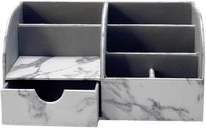 UnionBasic Desk Organizer - Multifunctional Leather Desktop Pen Holder Storage Box - Business Card/Pen/Pencil/Mobile Phone/Stationery Holder
