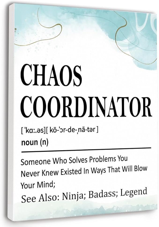 Gwisml Chaos Coordinator Definition Wall Decor,Funny Canvas Frame Paintings For Office Home Workplace Wall Art Decor,Gifts For Boss Coworker Mentor