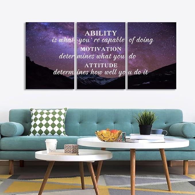 Motivational Framed Canvas Wall Art 3 Pieces Inspirational Wall Art Office Decor Positive Quotes Landscape Painting Pictures Print Artwork Home Decor for Living Room Bedroom(48" Wx24 H)