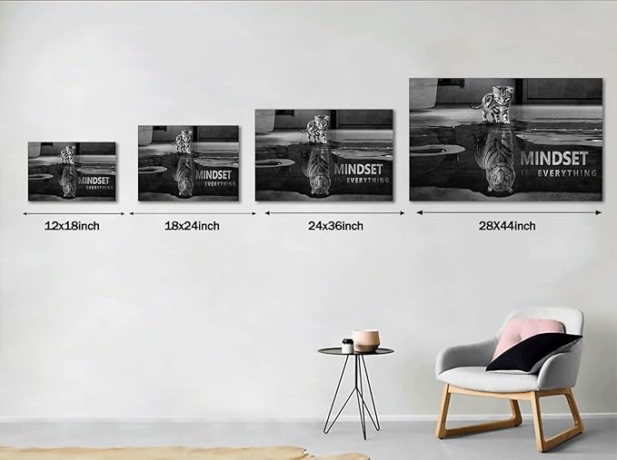 Modern Inspirational Quotes Wall Decor Mindset is Everything Canvas Art Motivatiomal Framed Wall Art Motto Posters Ready to Hang for Home Office Classroom Decor - 28''Hx44''W
