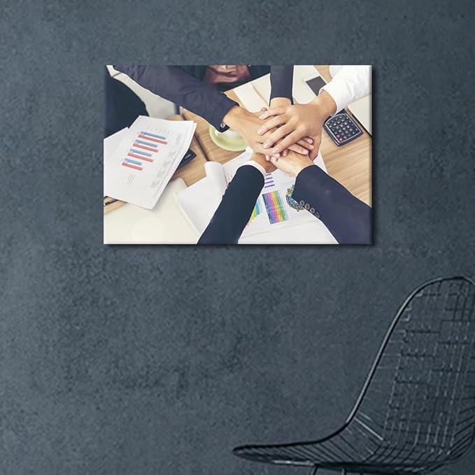 Wall Art For Office Hands Stack of Teamwork Holding Hands Together Over Conference Table 1 Panel Inspirational Wall Art Positive Modern Decor Poster Canvas Print (16"Wx24"H)