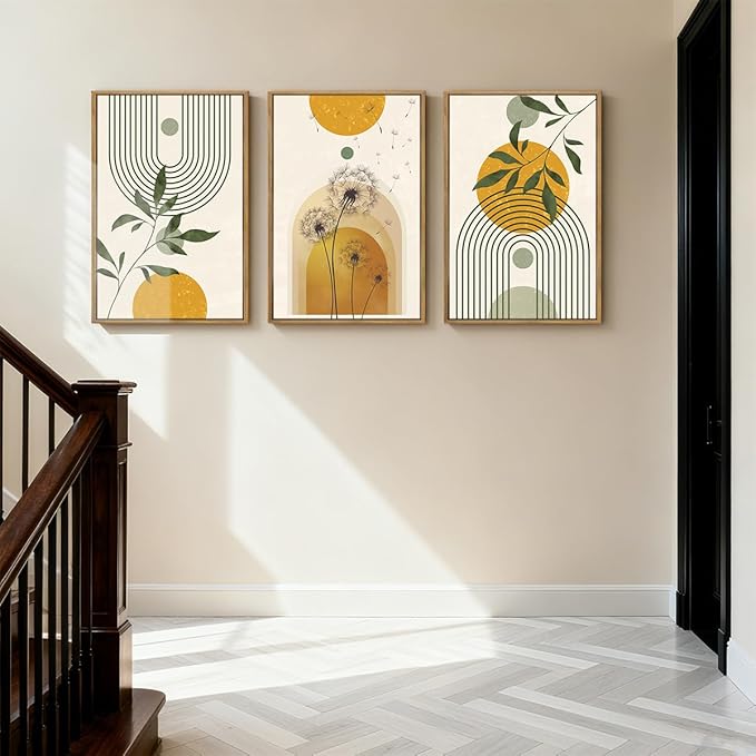ANHUIB Boho Minimalist Canvas Wall Art 16x24 Inch Dandelion Plant Wall Decor Modern Geometric Artwork Abstract Line Botanical Painting Set if 3 for Living Room Bedroom Dining Room