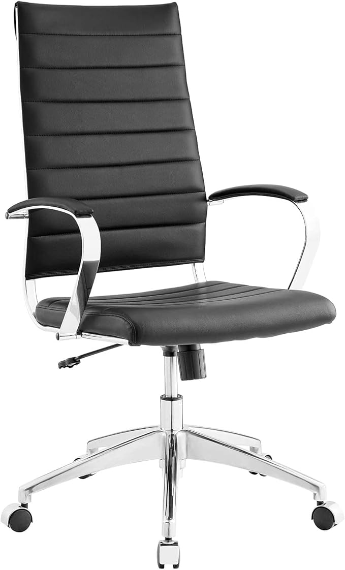 Modway Jive Ribbed High Back Tall Executive Swivel Office Chair With Arms In Black