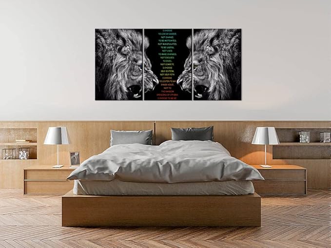 Inspirational I Choose to Live By Choice Poster Motivational 3 Pieces Lion Wall Art for Office Inspiration Canvas Painting Prints Wall Pictures for Living Room Home Decor Framed Artwork [72''Wx 36''H]