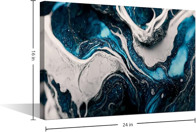 Abstract Canvas Wall Art for Men 1 Panel Modern Blue Liquid Ink Picture Printing Lady Living Room Wall Decor for Native Americans Bedroom Restaurant Wall Decor Stretched Ready to Hang 24x16 in