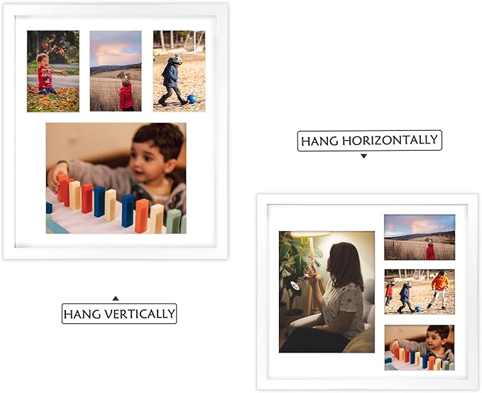 Golden State Art, Set of 2, 14x16 White Wood Picture Frame - White Mat for 8x10 And 4x6 Photos - Tempered Glass, Sawtooth Hanger, Swivel Tabs - Wall Mounting - Great for Gift