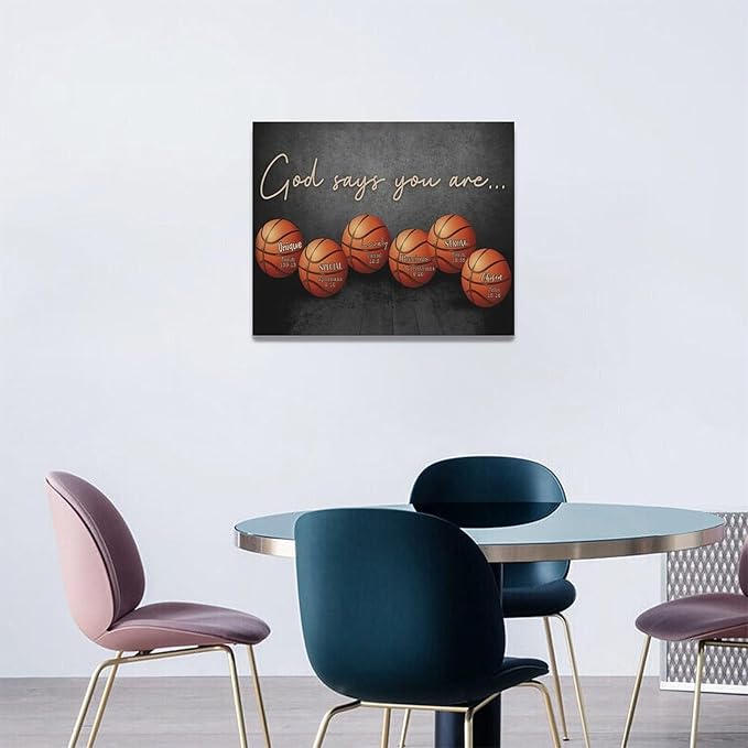 Inspirational Basketball Boys Room Wall Art Motivational Sports Basketball Pictures Wall Decor God Says You Are Canvas Print Painting Modern Home Artwork For Dorm Gym Bedroom Framed 20"x16"
