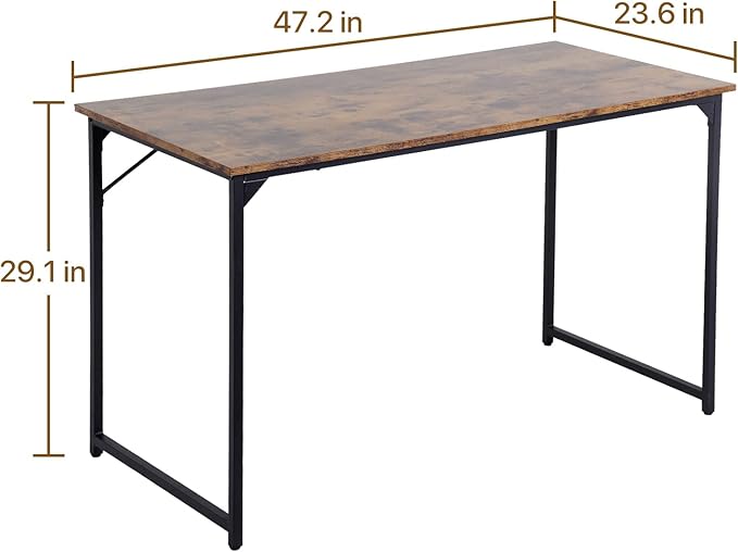 Dkelincs Computer Desk 47” Writing Desk Modern Simple Style Office Desk with Metal Frame for Home Office Easy Assembly, Brown