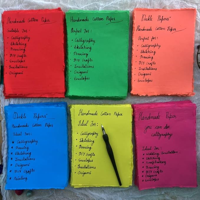 Deckle Papers Handmade Deckle Edge Blank Paper Mixed Media Loose Leaf Paper for Birthday Gift Tags, Invitations, Crafts -Thick 150 GSM Size-B6 Pack of-50-Multicolored