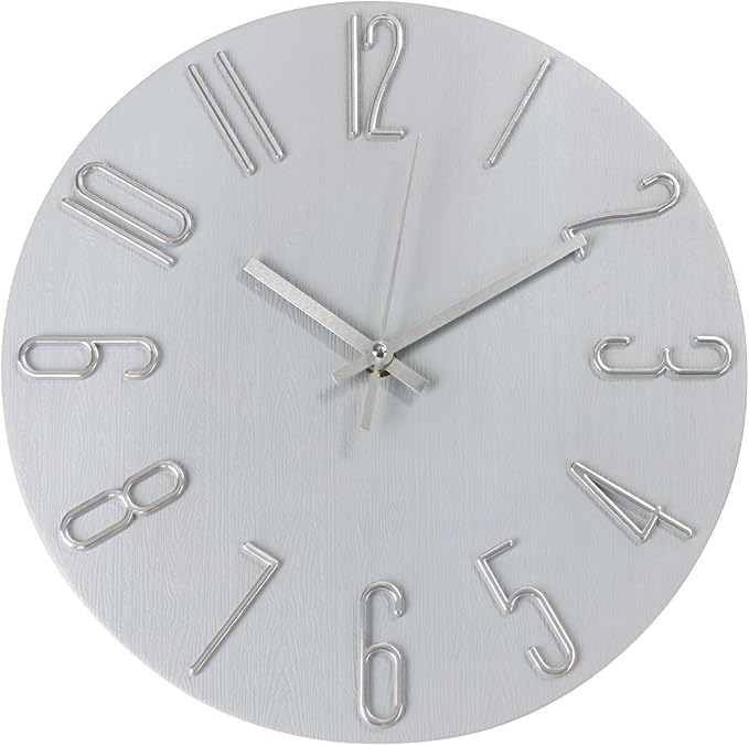 Wall Clock 12 Inch Silent Non-Ticking Imitation Wood Indoor Clock Round Gray Blue Decor Clock Modern 3D Figures Quartz Wall Clocks for Home, Hotel, Office, School