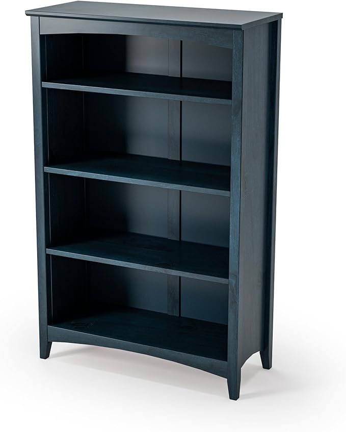 Camaflexi Shaker Style 4 Shelf Bookcase/Solid Wood / 48" High/Adjustable Shelving/Closed Back/Display Bookshelf for Living Room, Bedroom, Home and Office, Deep Ocean Blue
