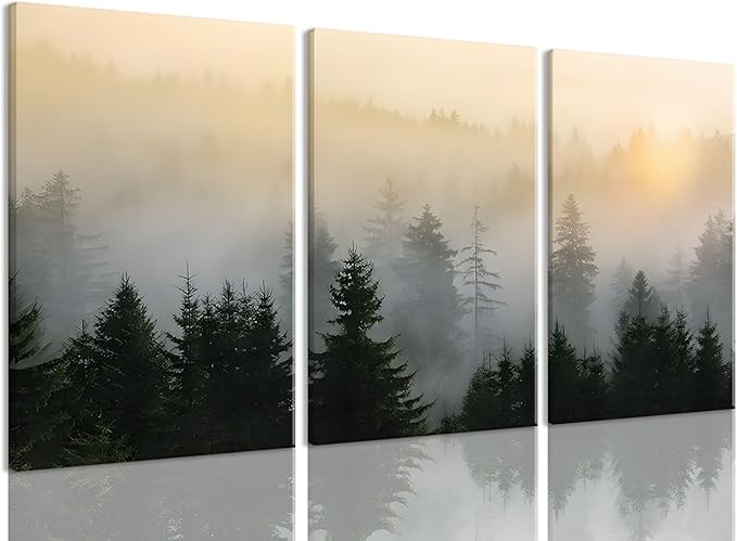 Bwodke Canvas Wall Art Mountain Framed Wall Art Set of 3 Nature Landscape Picture Decor Forest Prints Artwork Painting for Living Room Bedroom Office 12"x16"